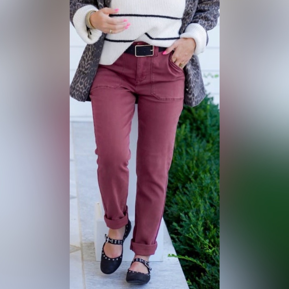 Judy Blue Burgundy High Rise Cuffed Jeans size 7/28 - Picture 11 of 13